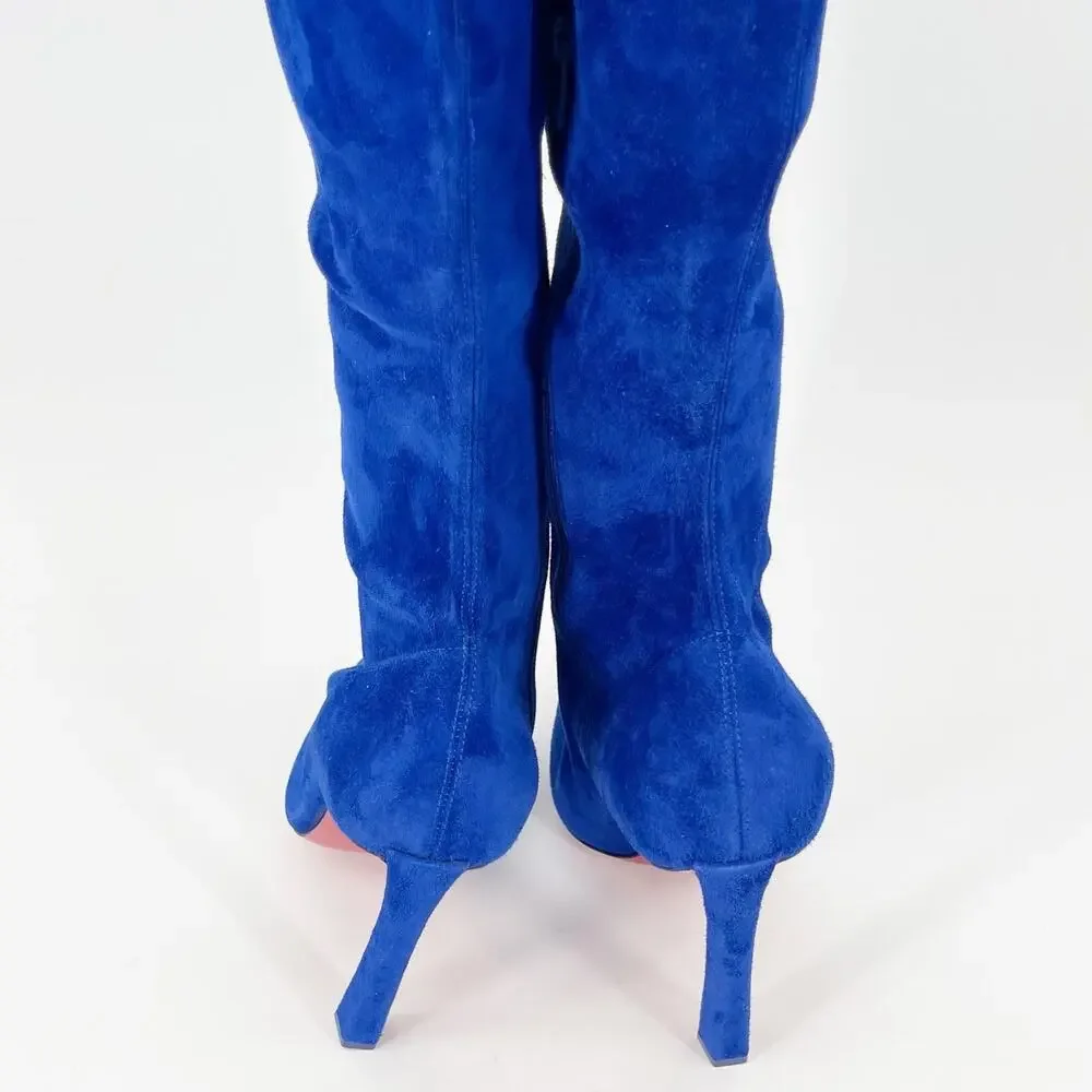 Christian Louboutin Condora Botta Alta Galactiqueen Blue Suede OTK Boots EU 41